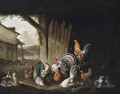 Turkeys poulets canards et pigeons dans une ferme Philip Reinagle volaille